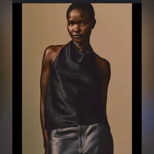 RTA NWT Mesh high neck blouse M $168 spring classic shine designer boho revolve